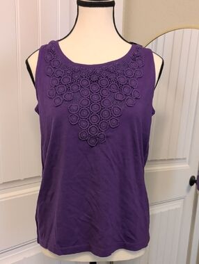 Chico's Purple Crochet Applique Sleeveless Tank